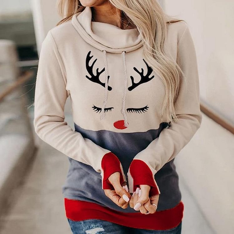 Autumn Winter Woman Hoodie Vintage Sweatshirt Hedging Long Sleeve Christmas Element Printing Hoodies Tops Fall Women's Clothing