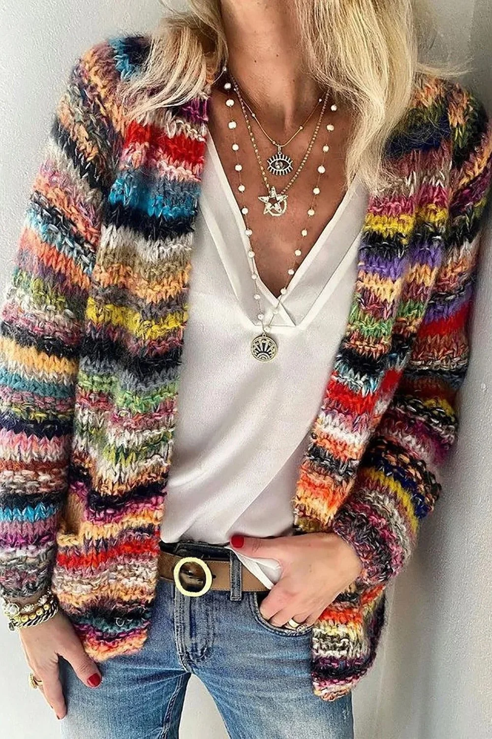 Women's - 2023 Stripe Print Casual Long Sleeves Sweater Cardigan