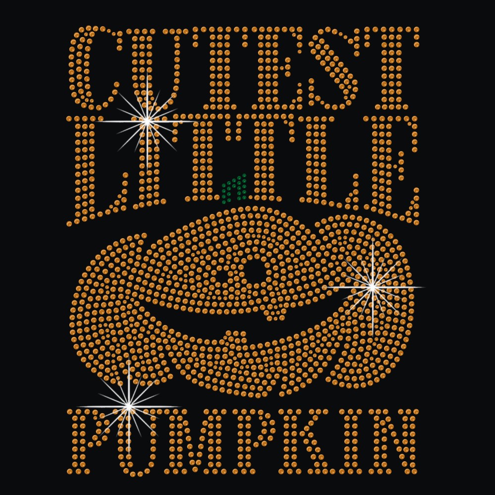 Low moq gold halloween cutest little pumpkin hot fix rhinestone transfers