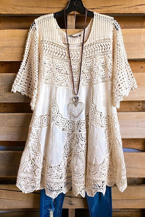 Cotton Lace Graphic Embroidery Blouse