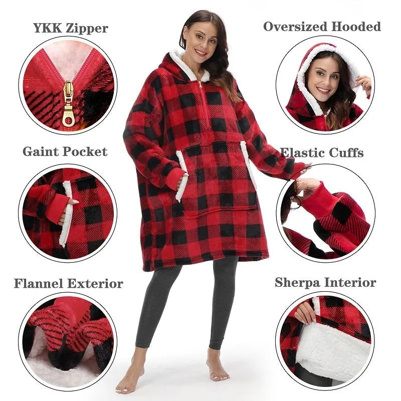 Oversized Hoodie Blanket with Sleeves Men Women Sweatshirt Winter Fleece Streetwear Sherpa Giant Hoodies sudaderas con capucha
