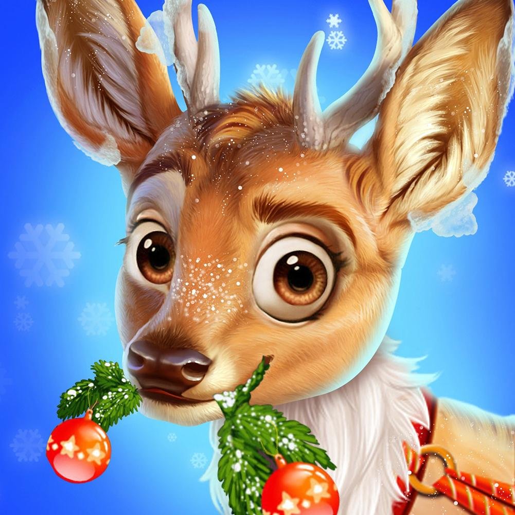 Full Round Diamond Painting - Cute Deer Flower(30*30cm)