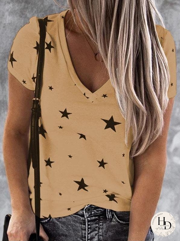 V-Neck Short Sleeve Starry T-Shirt Top