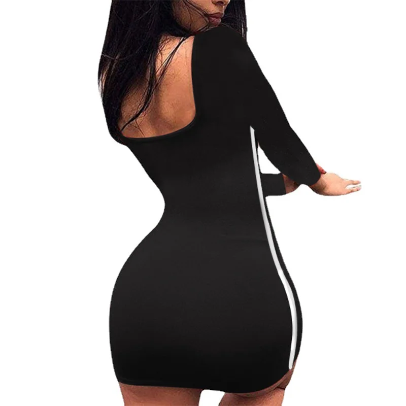 Uveng Uveng And Autumn Women's Stripe Splicing Color Package Hip Long Sleeve Fashion Personality Dress