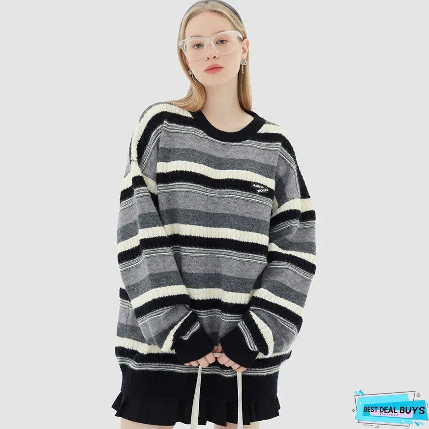 Contrast Color Striped Vintage Sweater