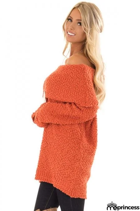 Orange Off The Shoulder Comfy Sweater