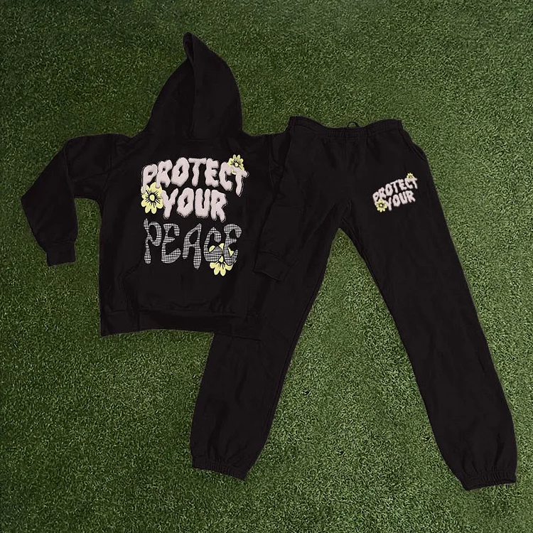 Protect Your Peace Print Hoodie And Sweatpants Set