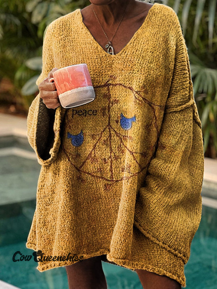 Women’s Retro Hippie Peace Sign Love And Casual Pullover Sweater Multicolor / M