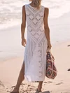 Pure Cotton Crochet Sleeveless Midi Dress