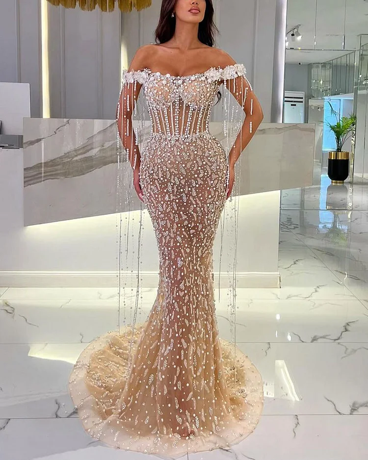 Luxurious Rhinestone Sequin Fringe Gown