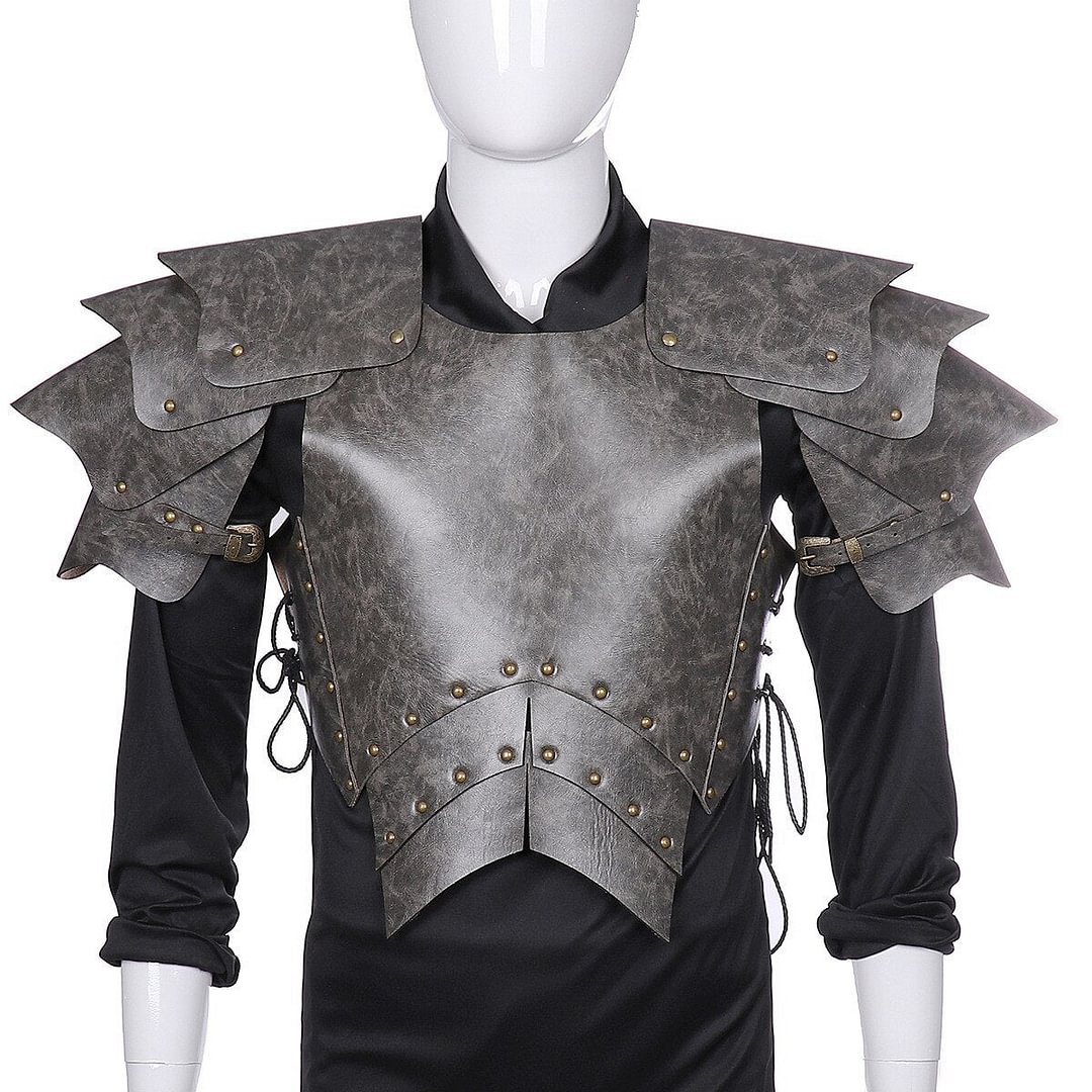Mens Viking Halloween Costume PU Leather Armor Warrior Cosplay Props-elleschic