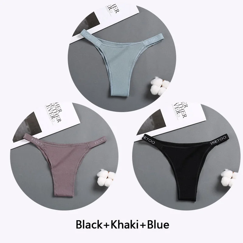 FINETOO 3Pcs/set Women Thongs Fashion Letter Cotton Panties M-XL Female Underpants Ladies Sexy Underwear Women Bikini Panty New