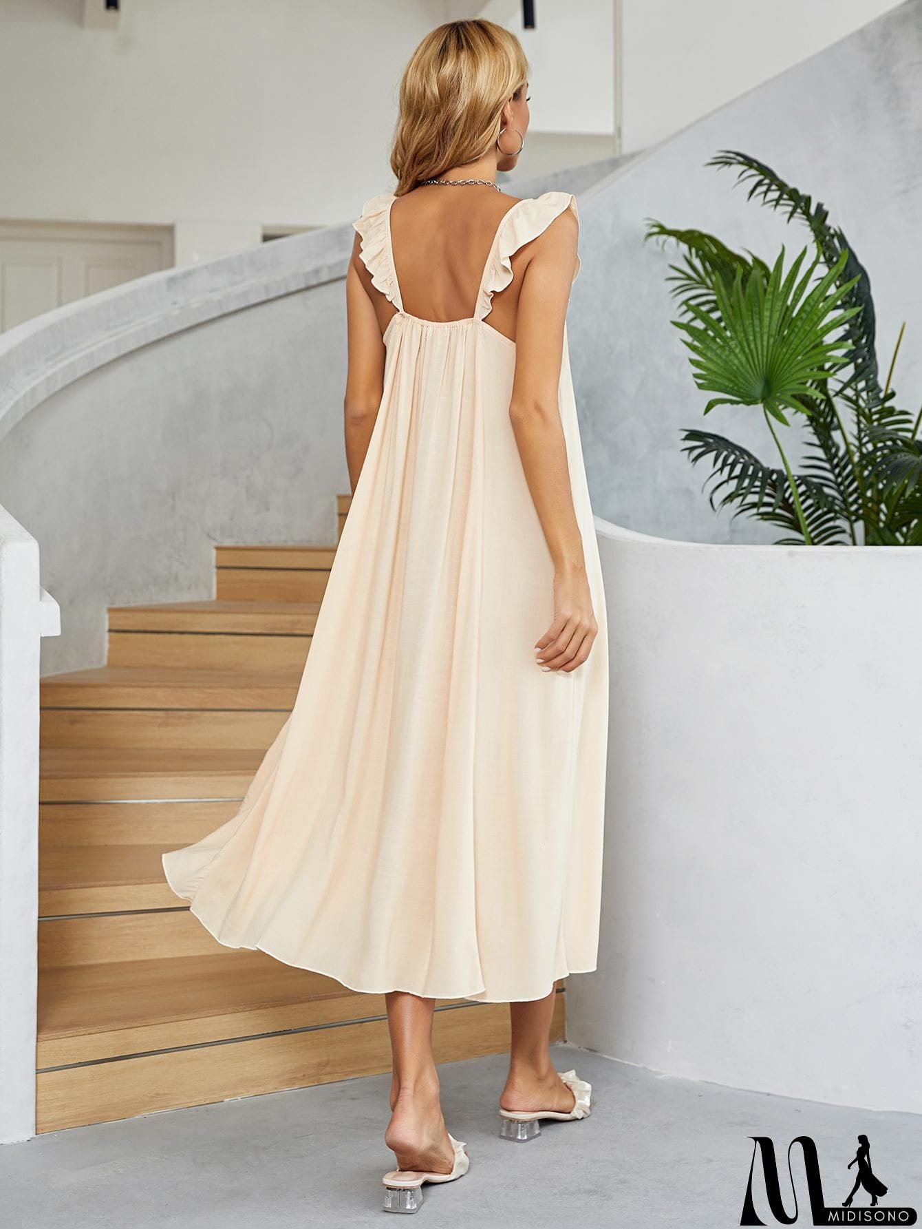 MidiSono - Ruffled V-Neck Midi Dress