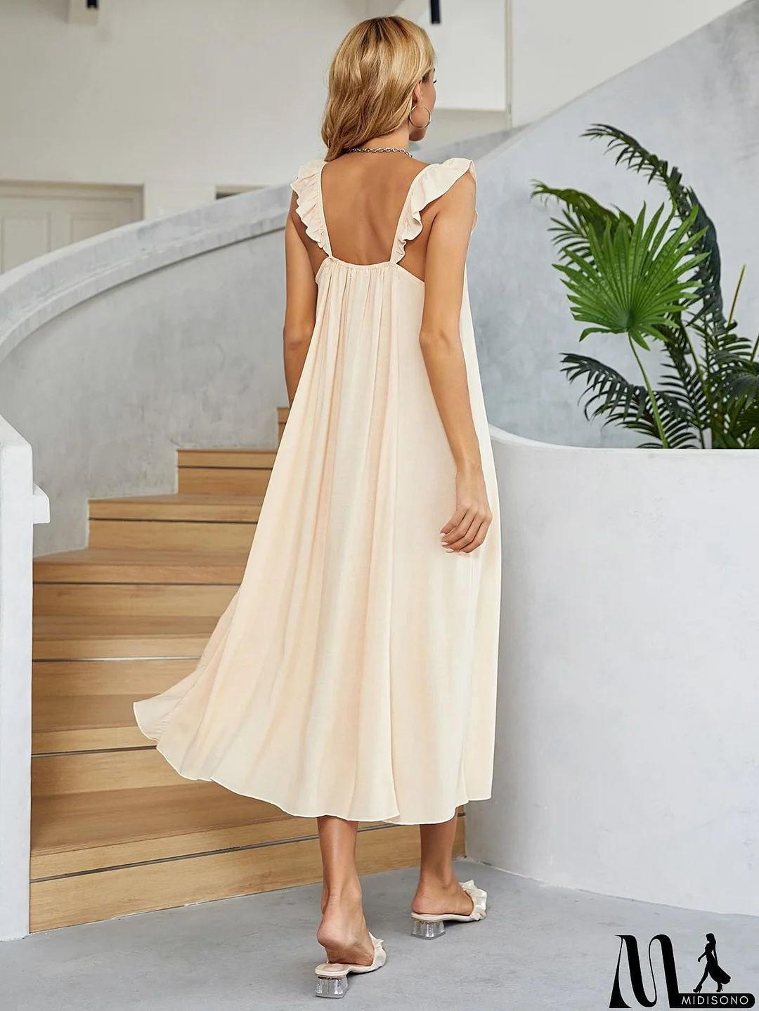 MidiSono - Ruffled V-Neck Midi Dress