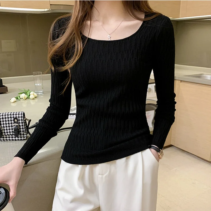 2023 Casual O-Neck Sweater Autumn Winter Slim Sweater Women Solid Knit Ssweaters Pullovers Long Sleeve Soft Femme Jumper Top