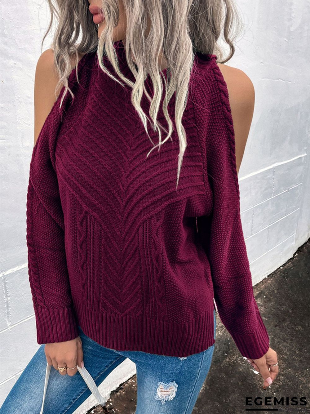 Loose Off-the-shoulder Solid Color Casual Sweater | EGEMISS