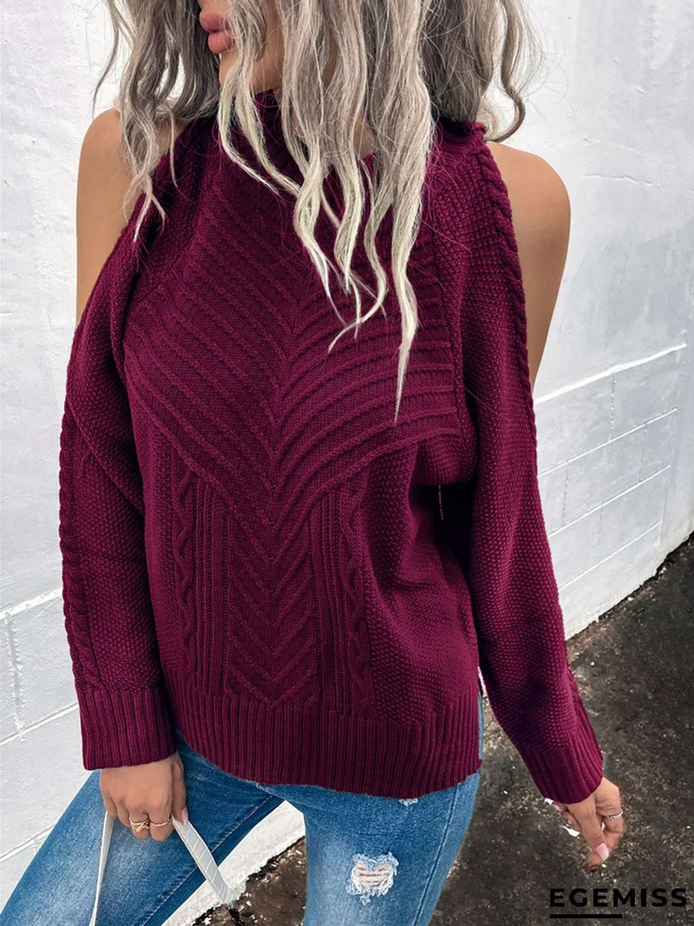 Loose Off-the-shoulder Solid Color Casual Sweater | EGEMISS