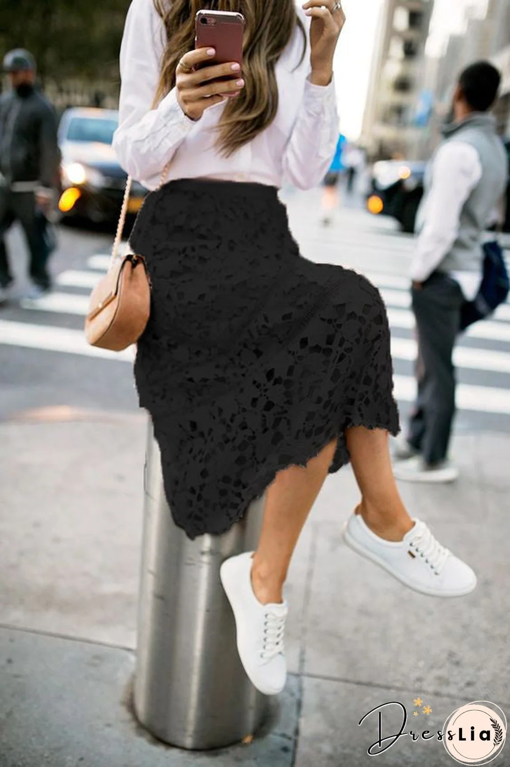 Elastic Waist Lace Midi Skirts