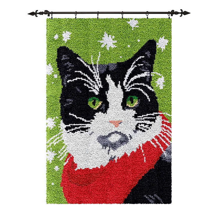 [Large Size] Handsome Black Cat With Red Scarf - Latch Hook Rug Kit veirousa