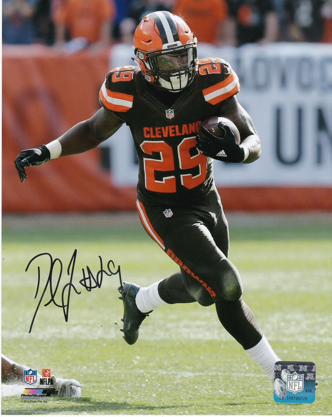 DUKE JOHNSON CLEVELAND BROWNS ACTION SIGNED 8x10