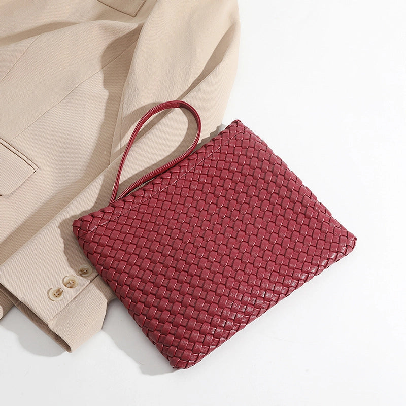 Women’s Solid Color Pu Leather Weave Zipper Wallets