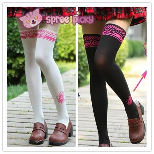 White/Black [Love Live] Fake Over Knee Thigh High Tights SP152789R