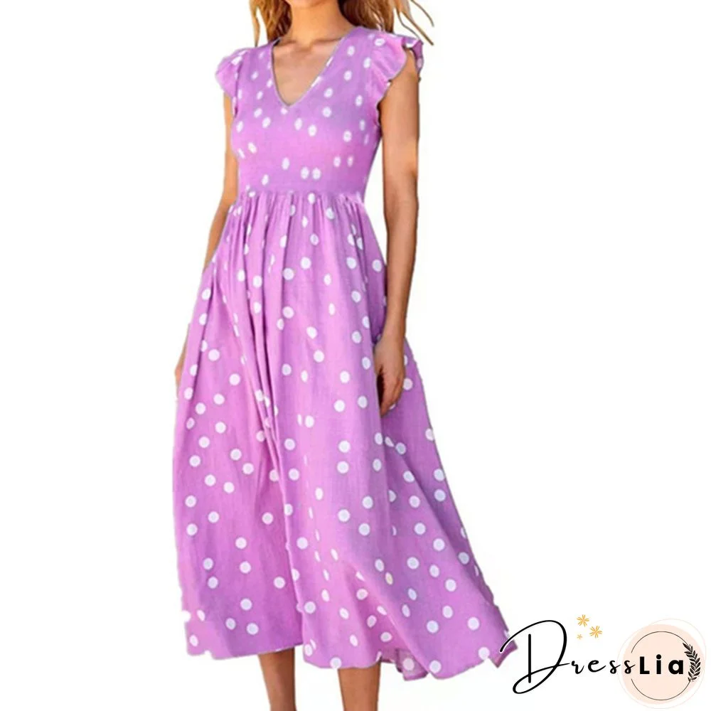 Spring And Summer New European And American Women's Wear V-Neck Large Skirt Wave Dot Printed Dress Women's Long Skirt