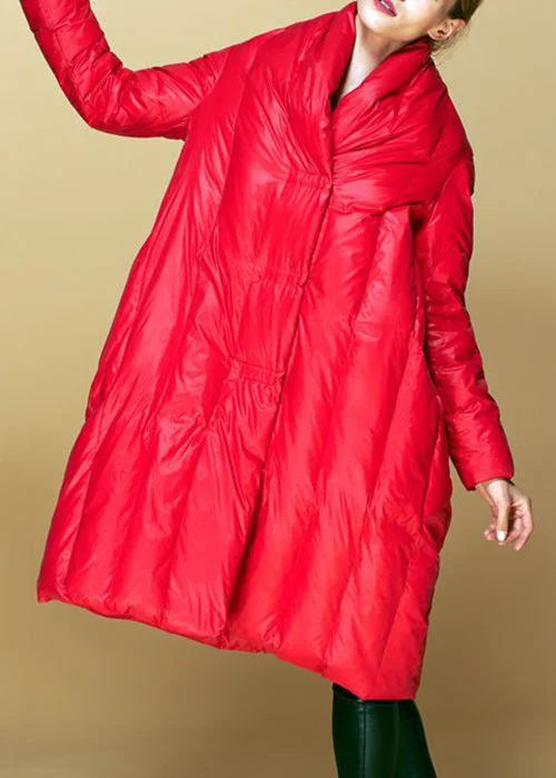 Plus Size Red Button Pockets Duck Down Coat Winter