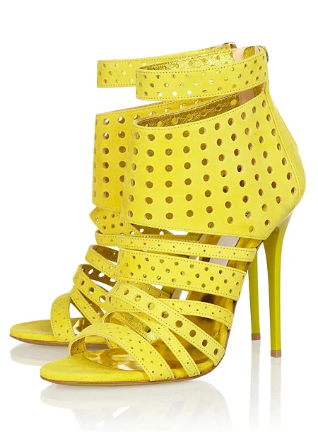 Yellow Hollow Out Open Toe Strappy Stiletto Heels Sandals Vdcoo