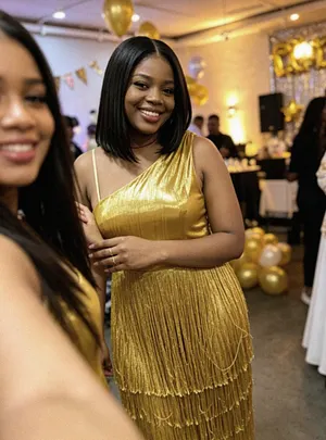 one shoulder sleeveless fringe metallic party maxi dresses gold ZAPAKA Women Golden One Shoulder Glitter Prom Dress Fringe Sequin Evening Dress With Slit, Golden / US22W