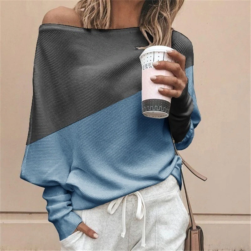 Casual Patchwork Women's Shirt Knitted Long Sleeve Womens Tops And Blouses Color Block Women Tunic White Shirt Plus Size