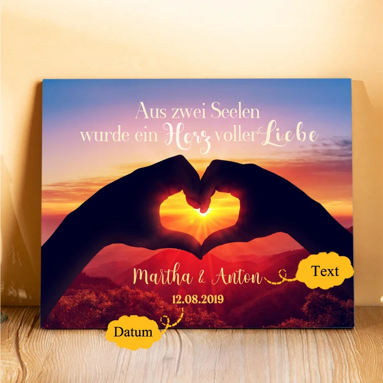 Kettenmachen Pärchen Holzbild-Personalisierter Text & Datum-Aus zwei Seelen wurde ein Herz voller Liebe-Holzdekoration-für Paare