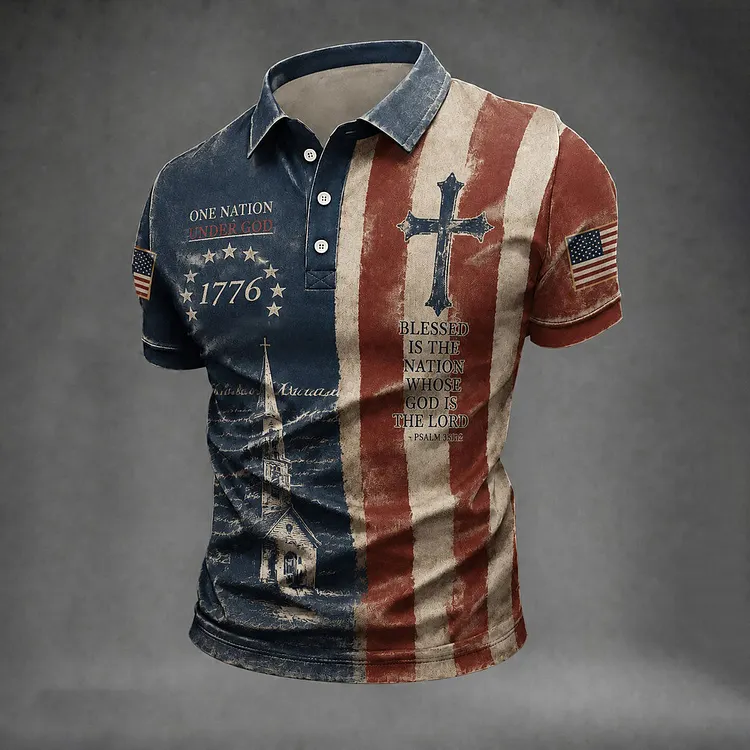 Men's God Bless America Printed Polo Shirt