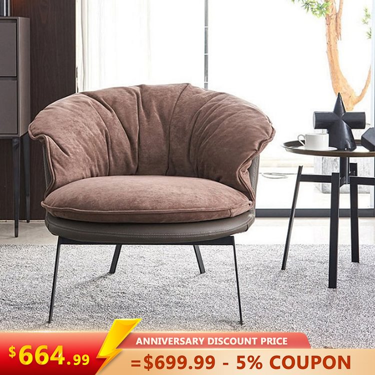 Homemys Modern Brown Boucle Upholstered Accent Chair with Round Back