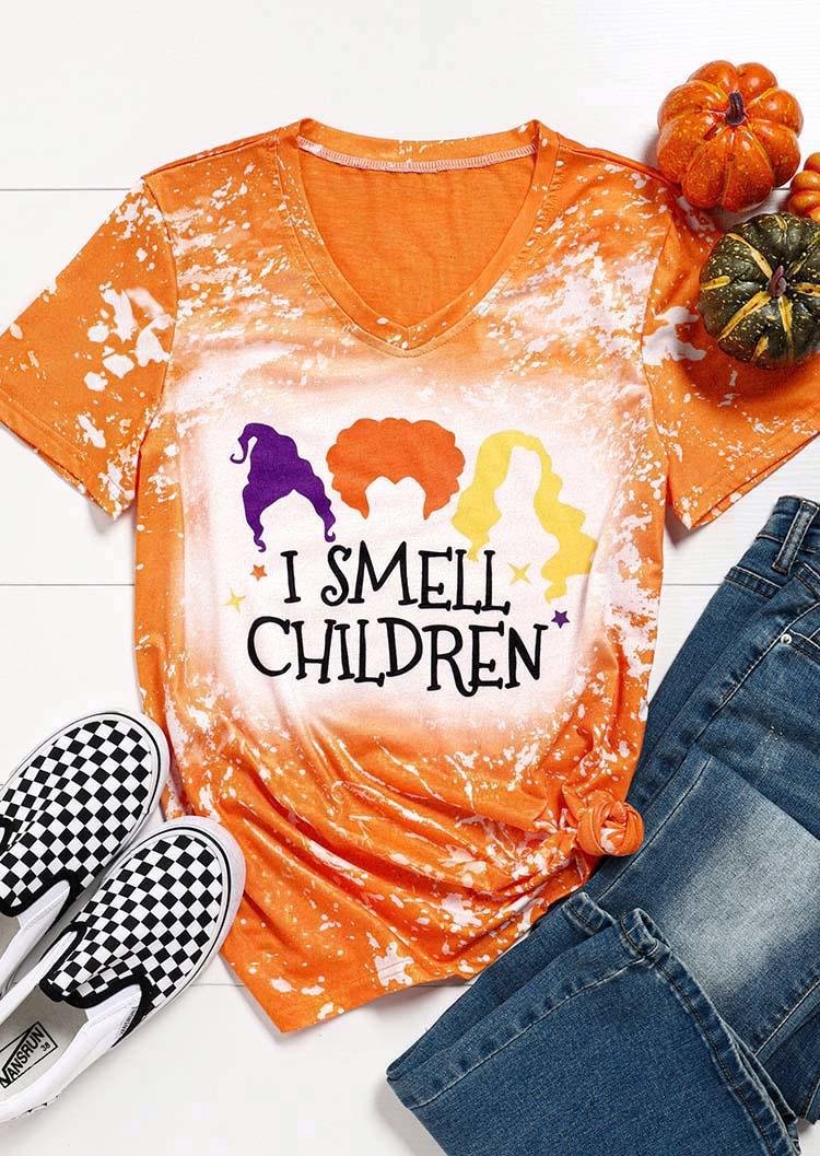 Halloween I Smell Children Bleached T-Shirt Tee - Orange