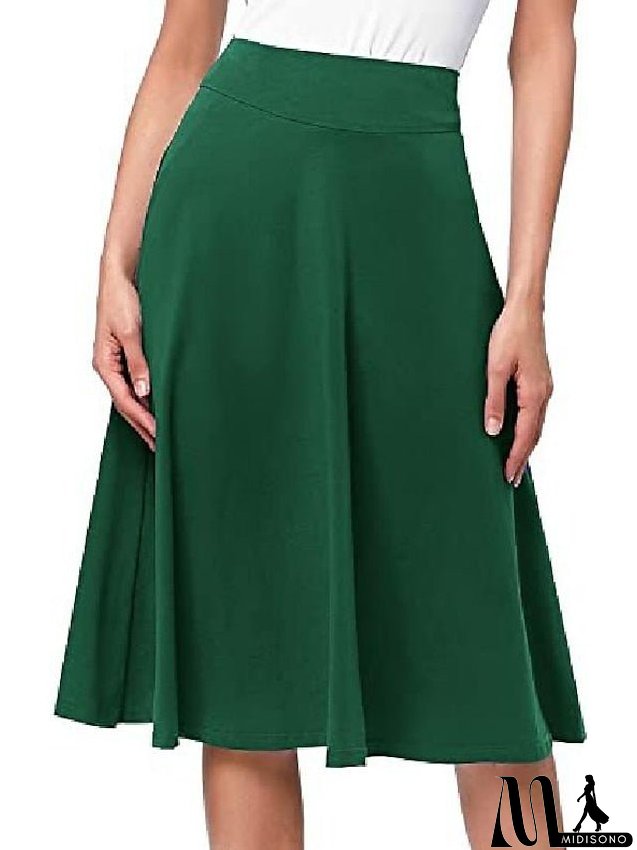Women's Swing Work Skirts Midi Black Yellow Light Green Wine Skirts Knitting Elegant Office / Career S M L