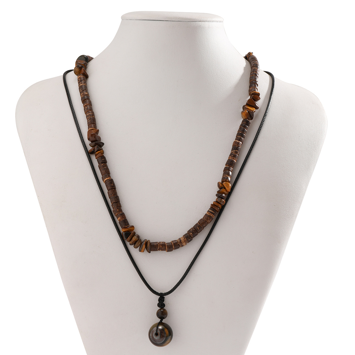 Coconut Shell Turquoise Waxed Thread Necklace Set