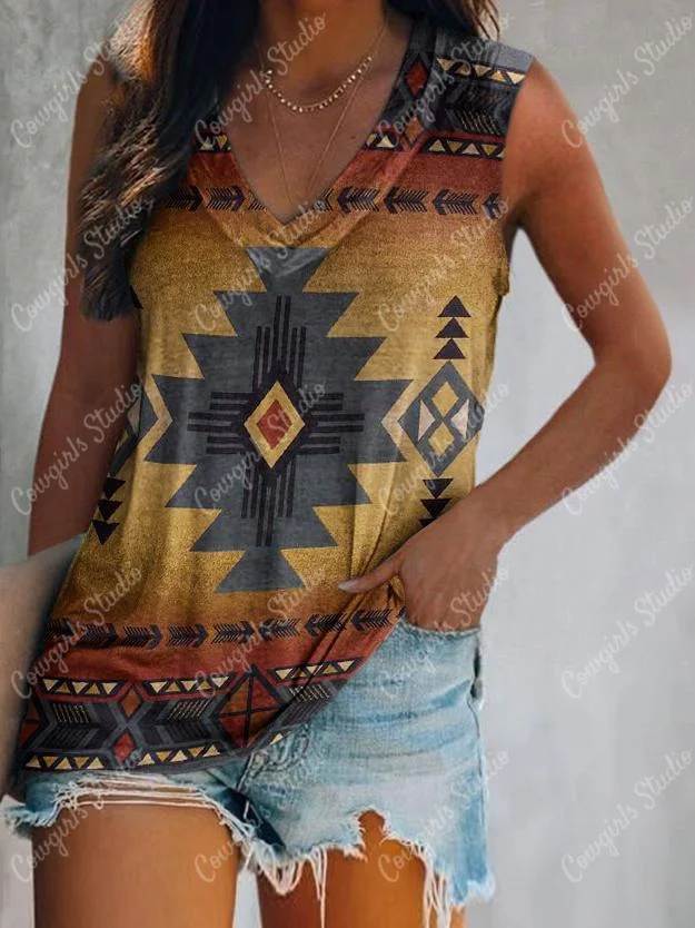 V-neck western geometric vest