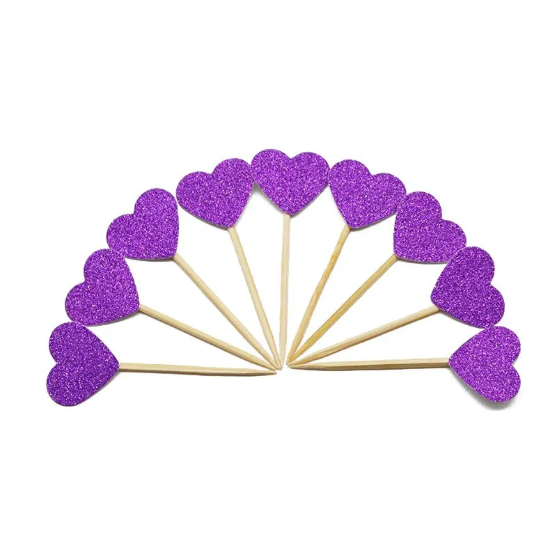 20 Pcs Handmade Lovely Glitter Heart Star Cupcake Toppers Birthday Wedding Party Decoration Cake Decoration Food Picks Supplies