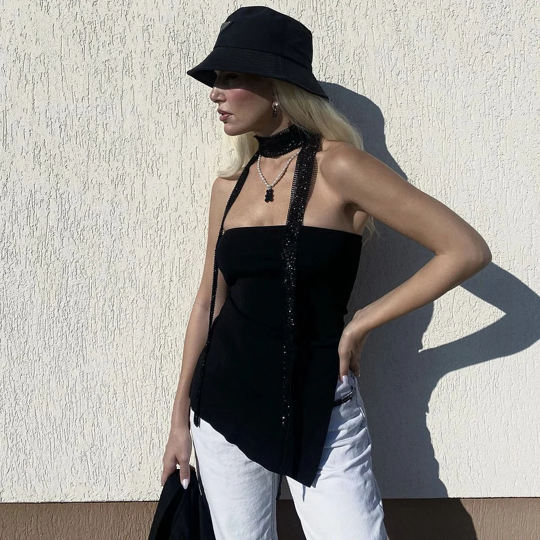 Uveng Spring And Summer Explosion Women's Clothing Irregular Open Fork Bra Tsets