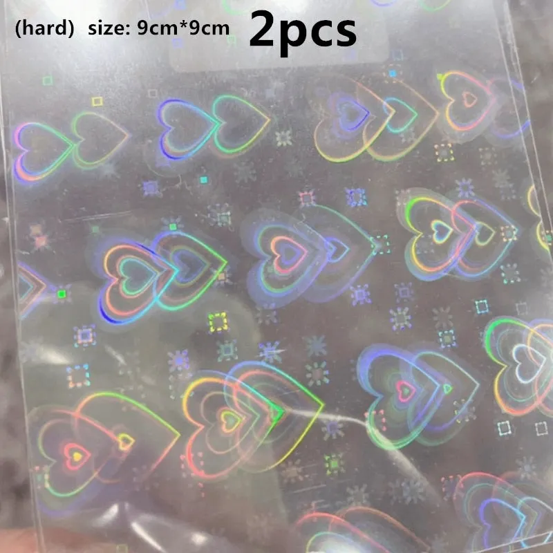 2 Sheets Dynamic Heart 3D Nail Stickers Holographic Adhesive Sliders Gradient Nail Art Accessories DIY Flashing Heart Decals-Nail Inspo