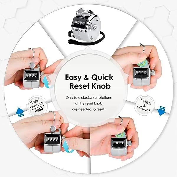 3 Contatori Manuali Metallici Da 4 Cifre - Clicker Per Conteggio Sport, Eventi, Inventory (Argento) - Foto 7