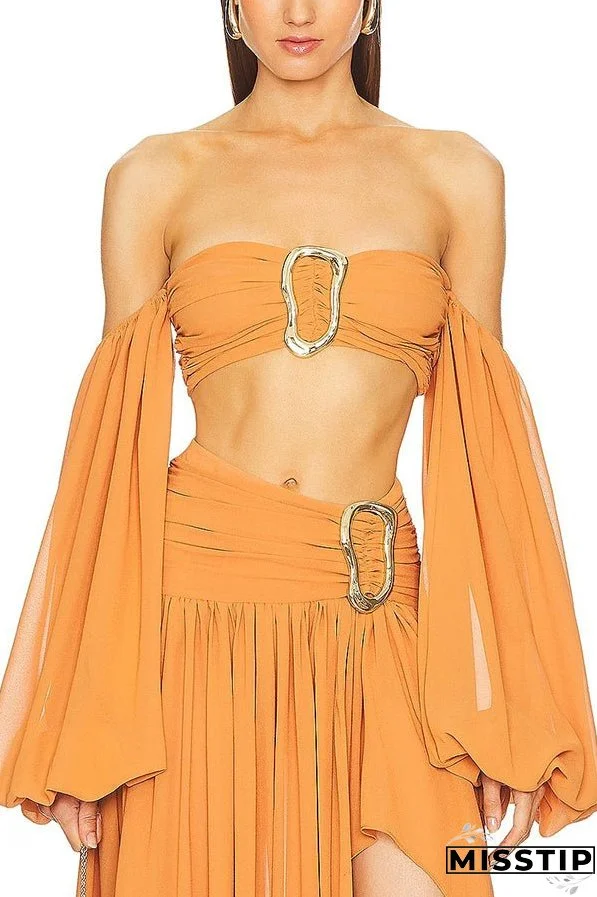Vacation Chic Off Shoulder Balloon Sleeve Back Smocked Crop Top