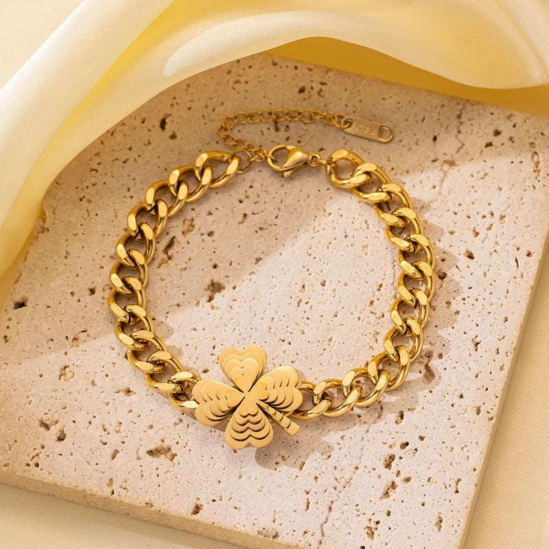 Casual Minimalist Eye Flower Butterfly Titanium Steel Zircon Bracelets In Bulk