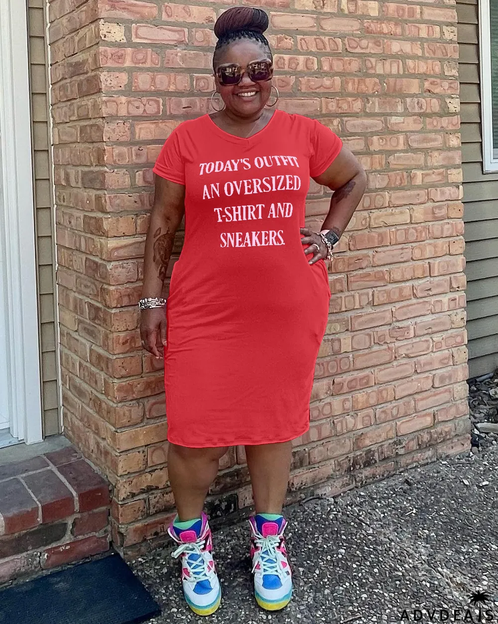 Plus Size Letter Print V Neck Short Sleeve T Shirt Dress
