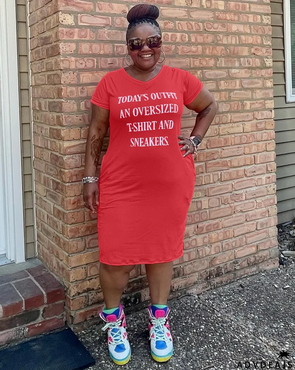 Plus Size Letter Print V Neck Short Sleeve T Shirt Dress