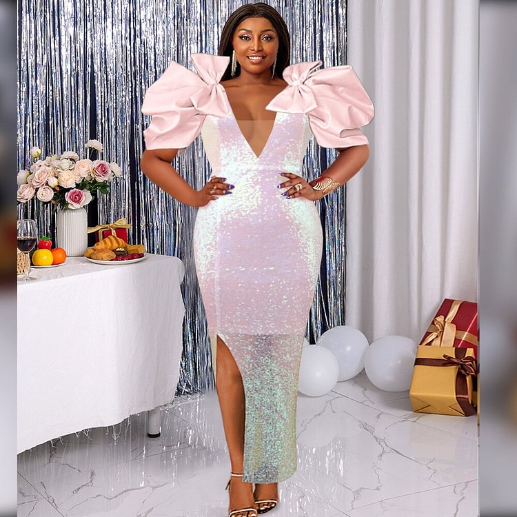 African Americans fashion QFY Elegant Women Wedding Party Evening Dresses African Dashiki Sequin Sexy Gown Nigerian Clothes Robe Africaine Femme Boubou Ankara Style QueenFunky