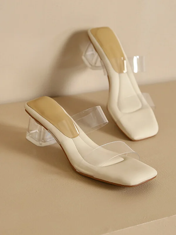 Open Toe Split-Joint Square-Toe Transparent Slippers Pumps Sandals