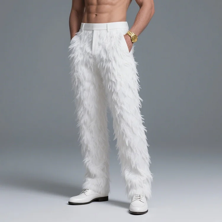 Okaywear White Feather Straight Leg Pocket Mid Rise Pants Okaywear
