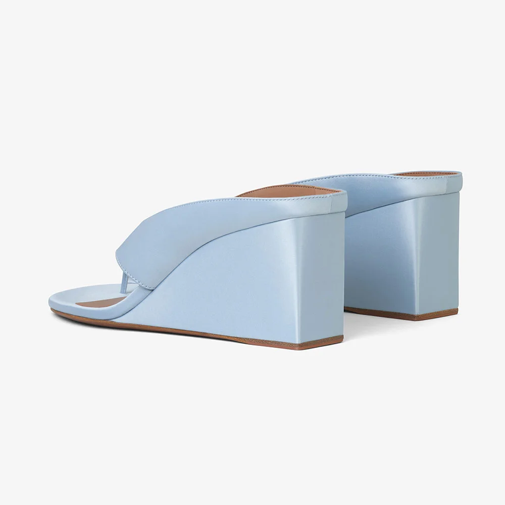 Simple Light Blue Open-Toe Flip Flop Wedge Sandals for Women